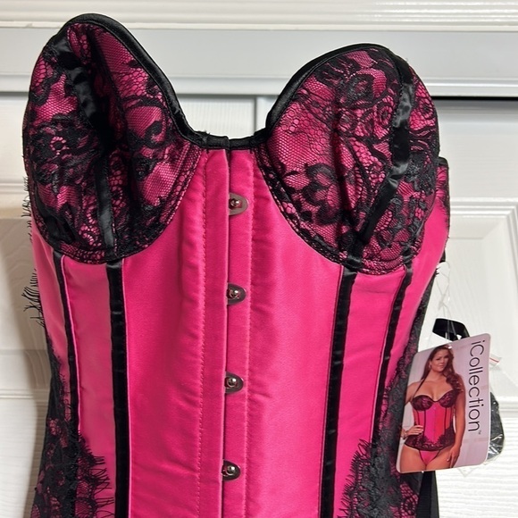 iCollection Lingerie Corset And Panty Set New 40 Fuchsia - Picture 2 of 5